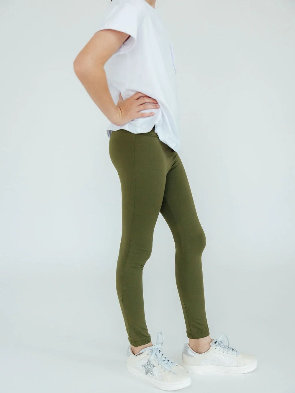 Lands end olive green skinny pencil leg jeans for toddler girls zipper sides 4